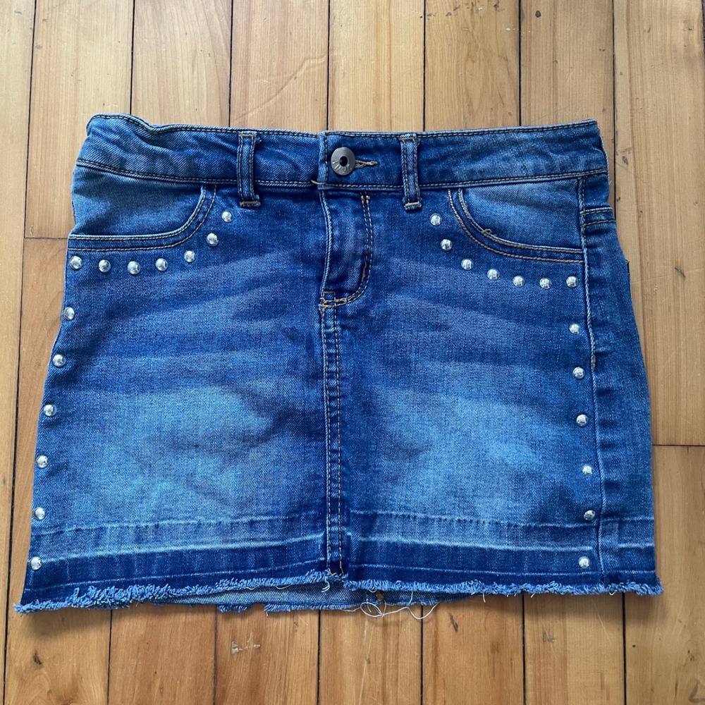 DKNY Girls Denim Skirt Studded Frayed Hem Blue Size 10
